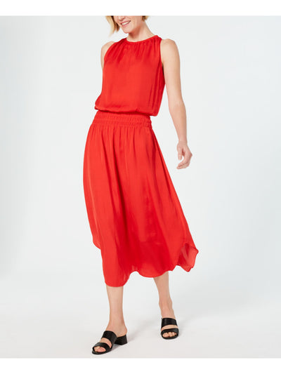 ALFANI Womens Red Ruffled Sleeveless Jewel Neck Midi Sheath Dress Plus Size: 2X