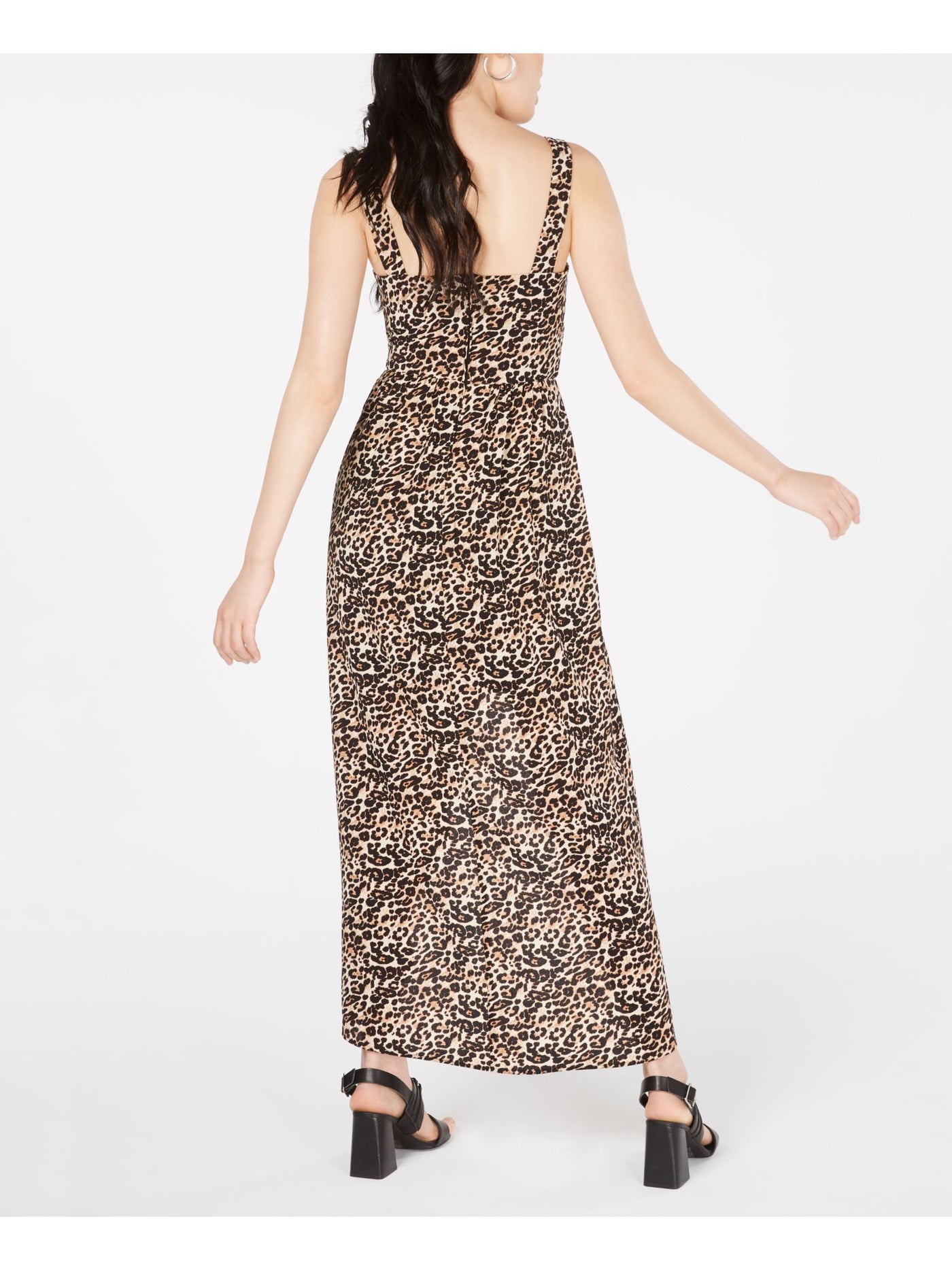 CRYSTAL DOLLS Womens Brown Animal Print Sleeveless V Neck Maxi Hi-Lo Dress 3