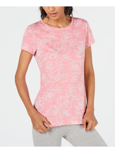 IDEOLOGY Womens Pink Floral Short Sleeve Jewel Neck T-Shirt L