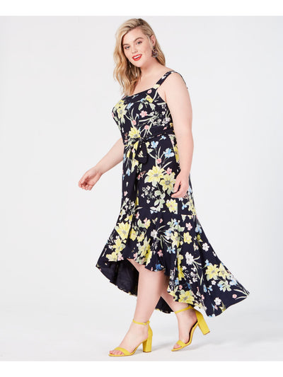 RACHEL ROY Womens Navy Floral Sleeveless Scoop Neck Maxi Party Hi-Lo Dress Plus 1X