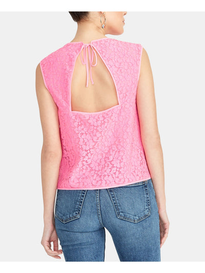 RACHEL ROY Womens Pink Lace Cap Sleeve Crew Neck Top L