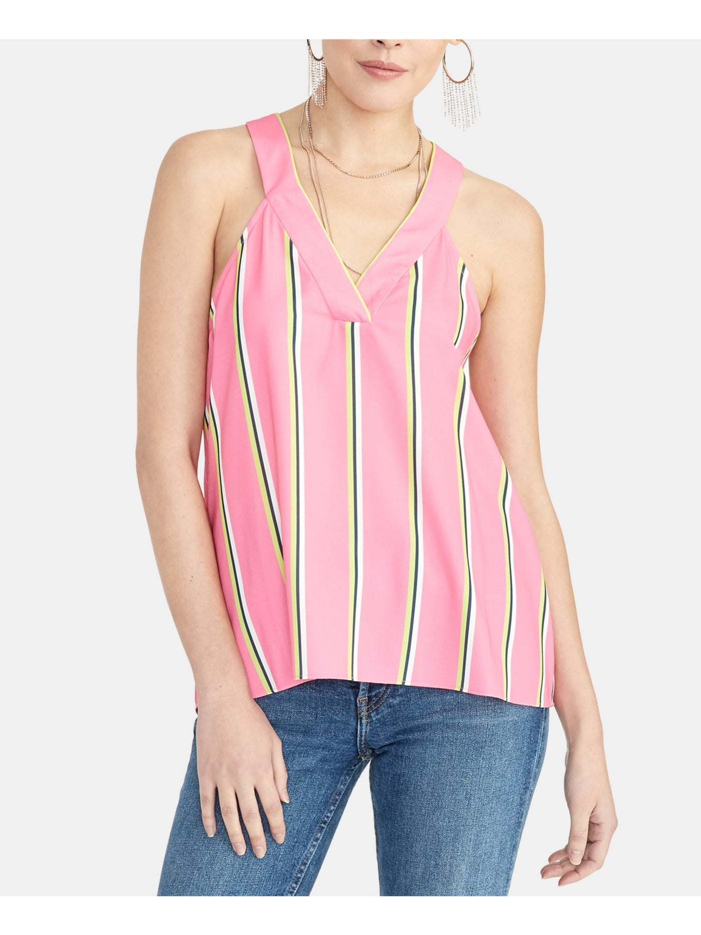 RACHEL ROY Womens Pink Striped V Neck Blouse XL