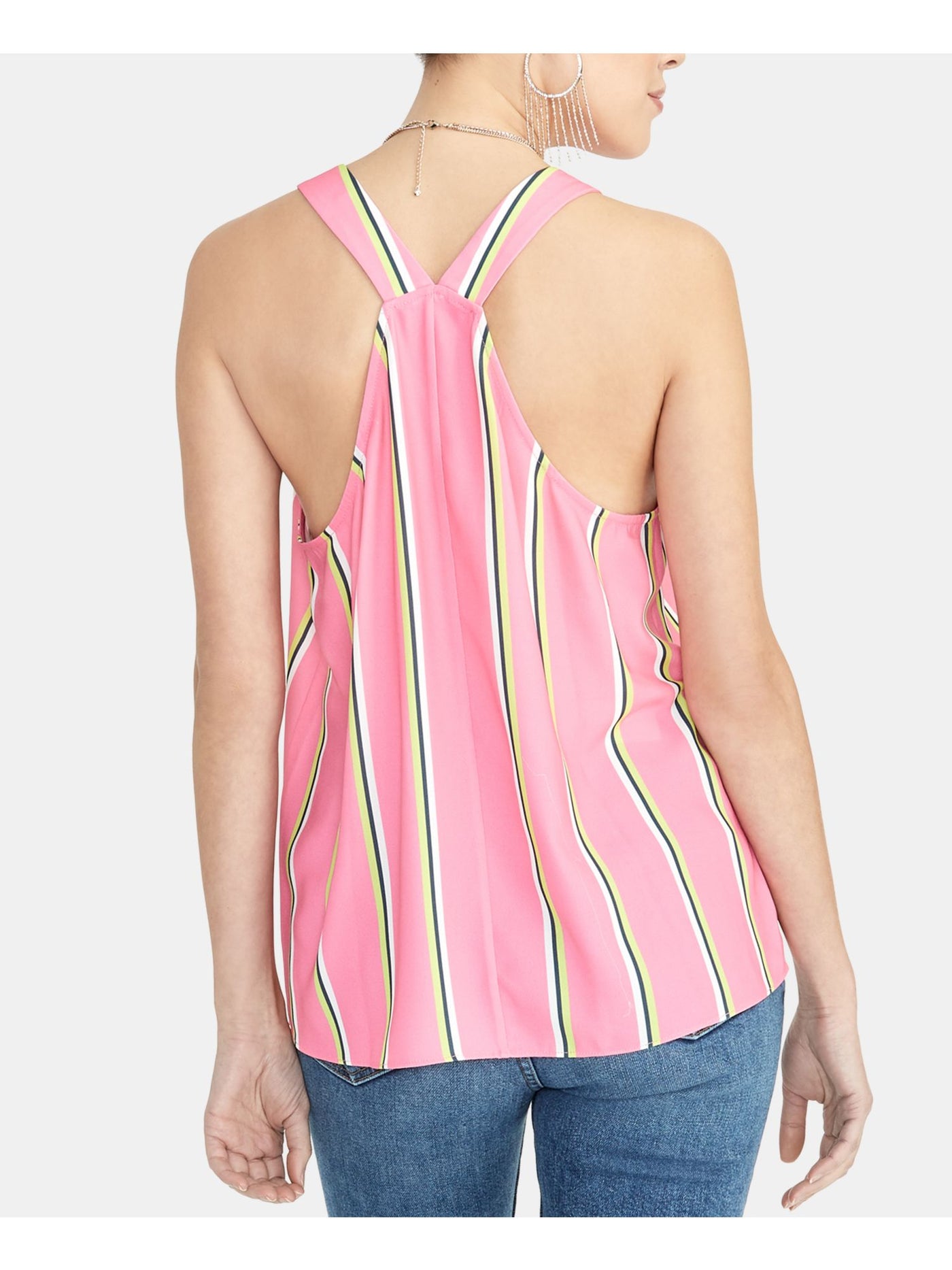 RACHEL ROY Womens Pink Striped V Neck Blouse M