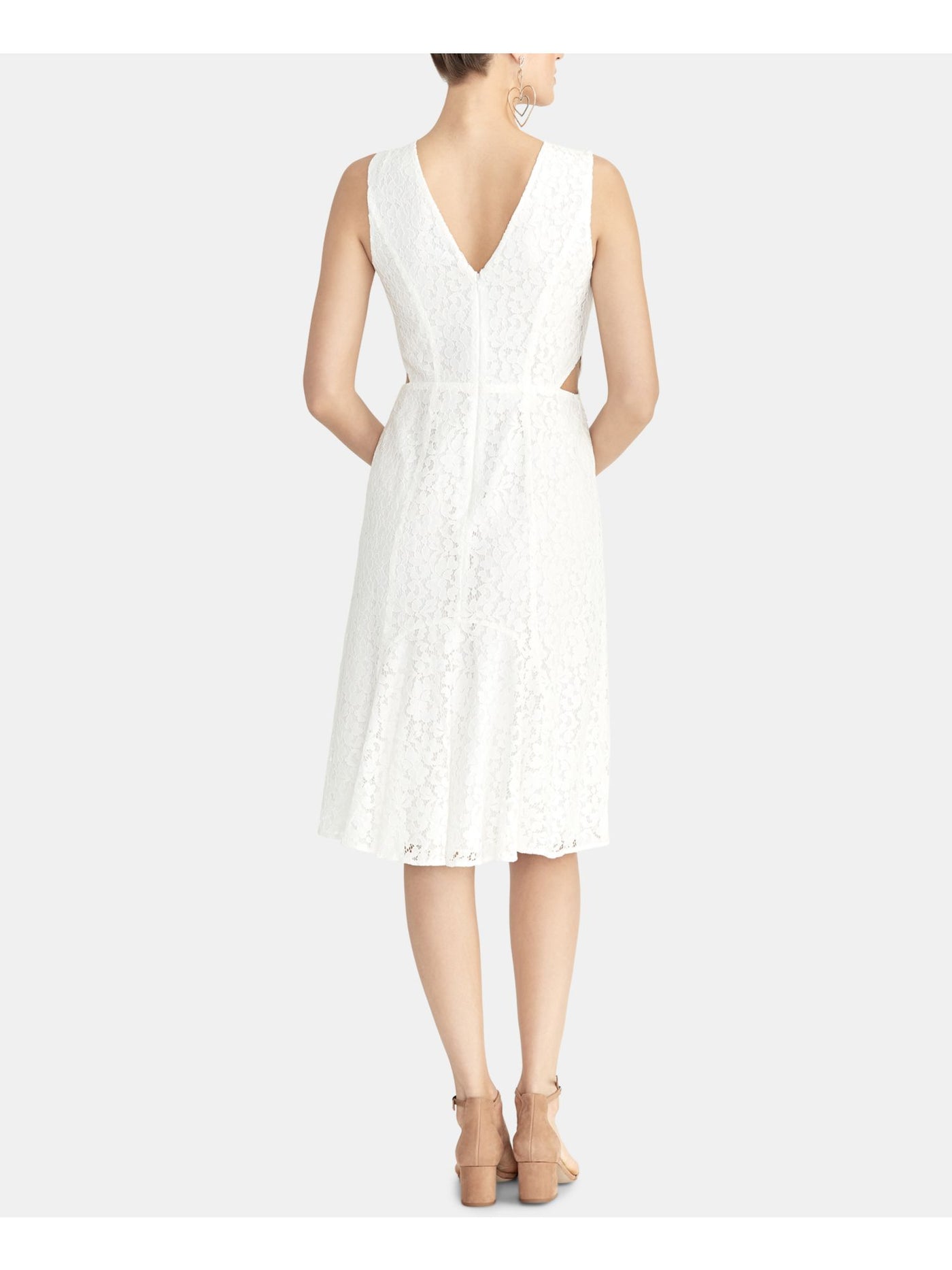 RACHEL ROY Womens White Sleeveless Jewel Neck Midi Formal Sheath Dress 4