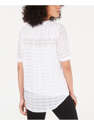 ALFANI Womens White Printed Short Sleeve V Neck Top L