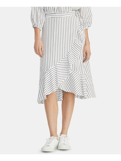 RACHEL ROY Womens White Striped Midi Ruffled Skirt 12