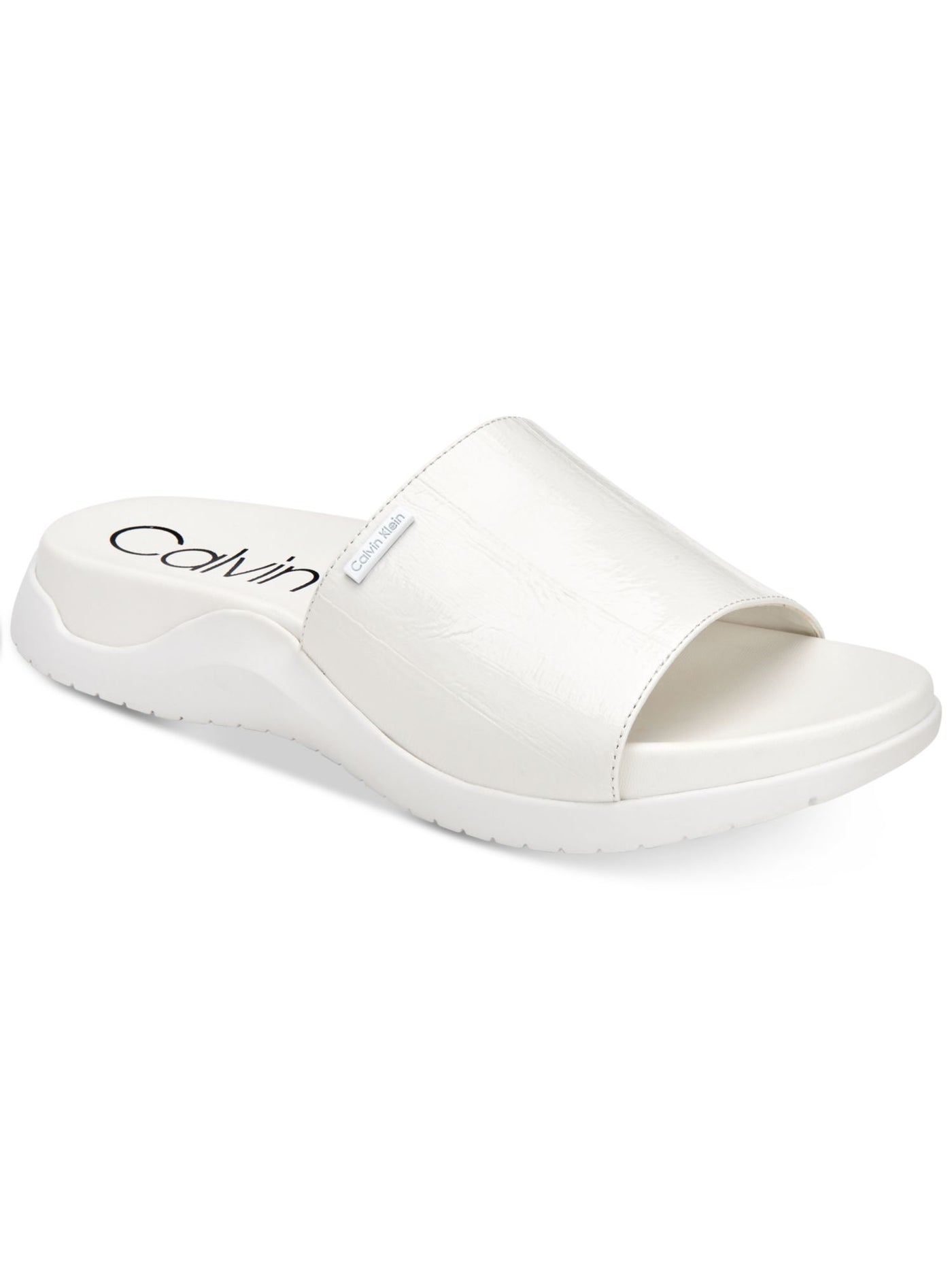 CALVIN KLEIN Womens White Platform 1 Cushioned Ubi Round Toe Wedge Slip On Slide Sandals Shoes 5