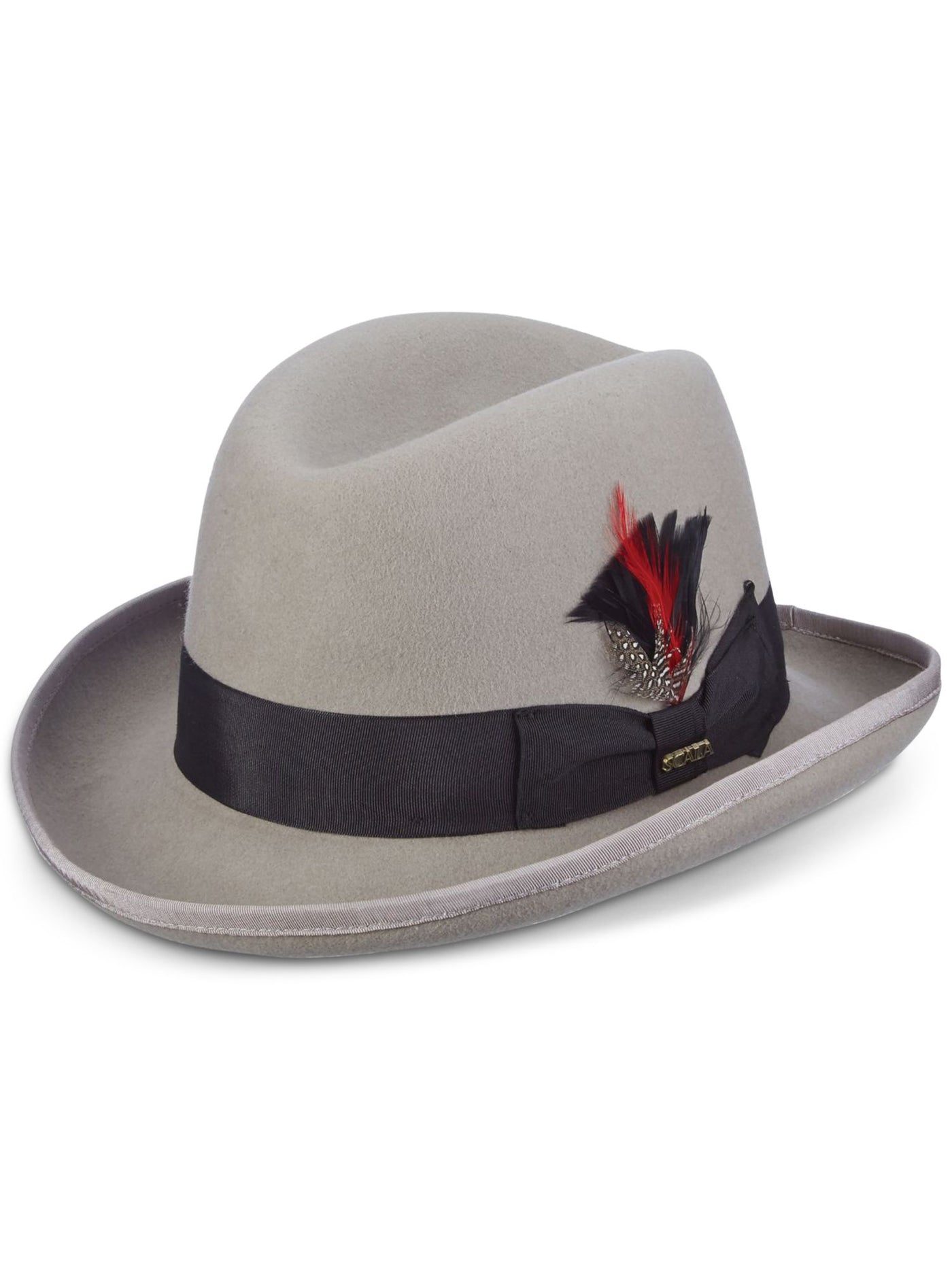 DORFMAN Mens Gray Cotton Fitted Homburg Feather Accent Hat L