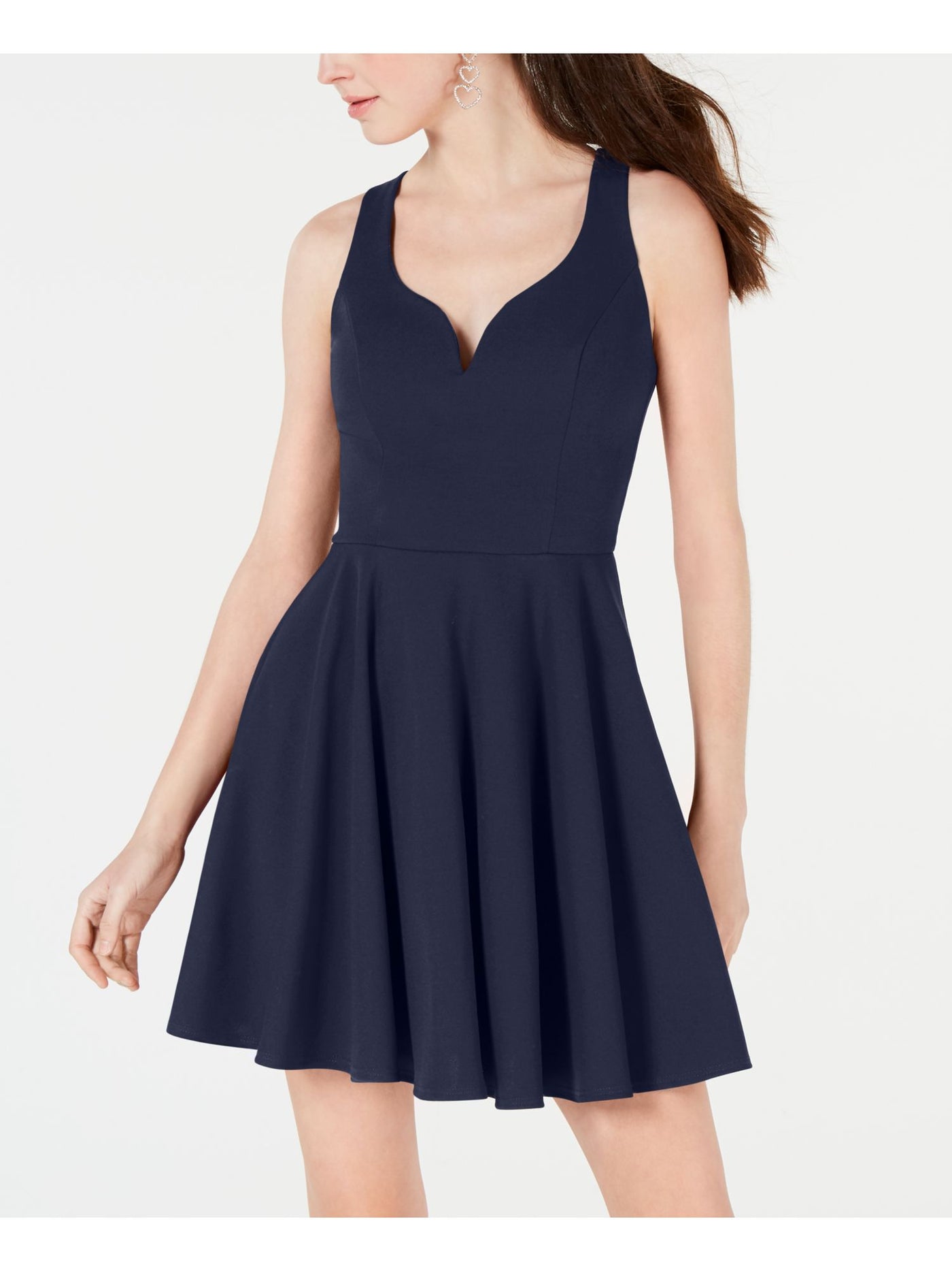 B DARLIN Womens Navy Cut Out Sleeveless V Neck Above The Knee Fit + Flare Dress 1\2