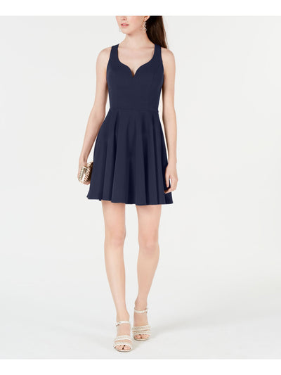 B DARLIN Womens Navy Cut Out Sleeveless V Neck Above The Knee Fit + Flare Dress Juniors 15\16