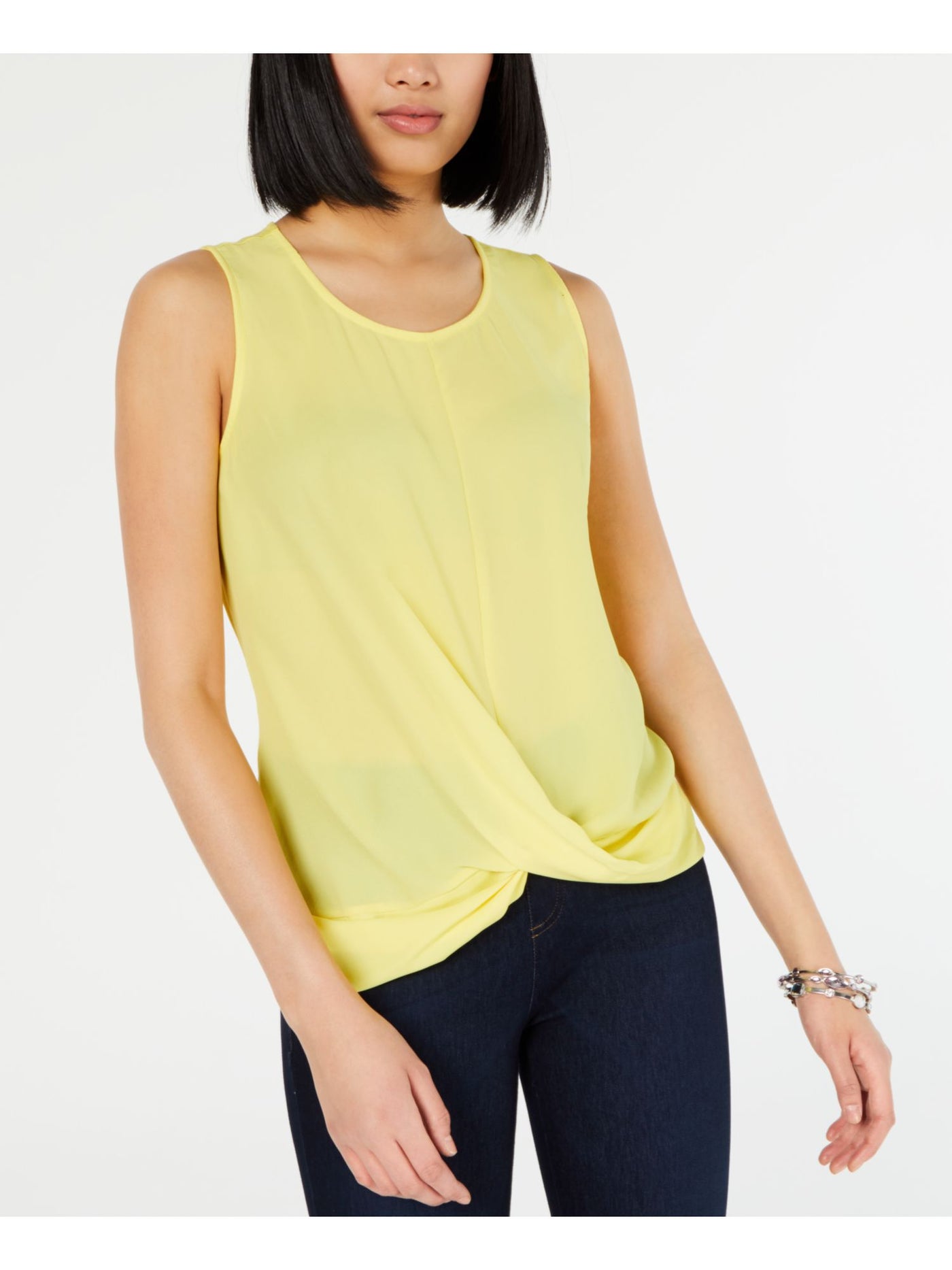 INC Womens Yellow Sleeveless Jewel Neck Top Size: XS