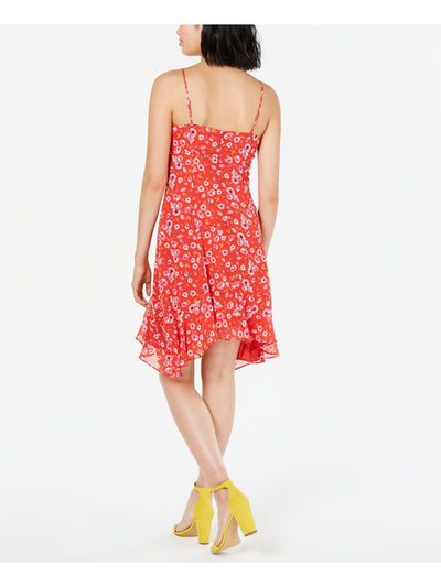 19 COOPER Womens Red Zippered Floral Spaghetti Strap V Neck Knee Length Dress XS