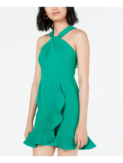 19 COOPER Womens Green Lace Ruffled Sleeveless Halter Mini Party Shift Dress S