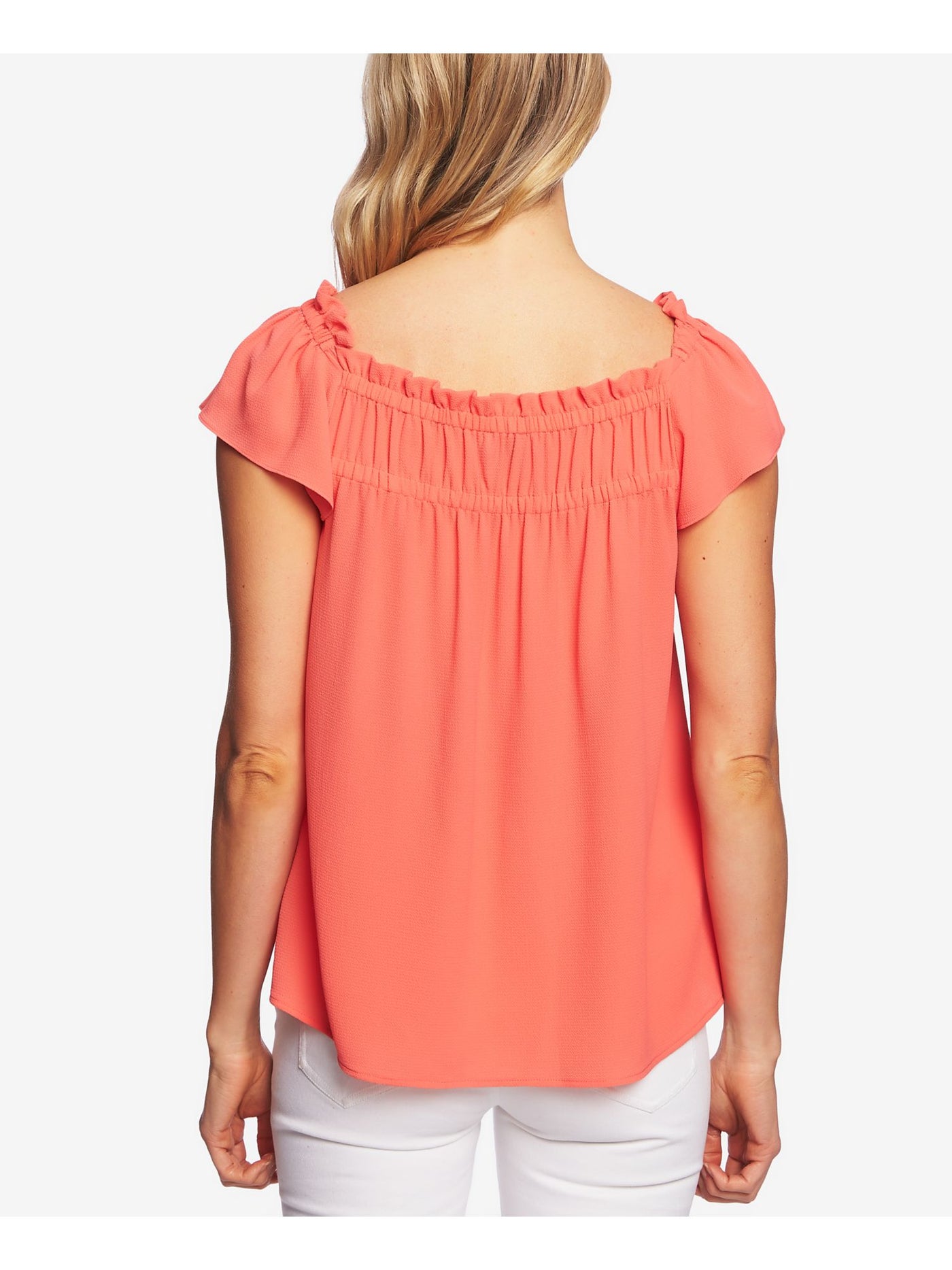 CECE Womens Coral Short Sleeve Square Neck Peasant Top L