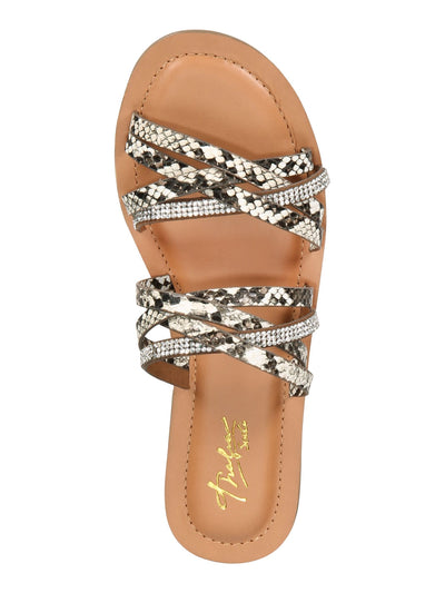 THALIA SODI Womens Brown Snake Print Strappy Rhinestone Marlina Round Toe Slip On Sandals Shoes 9 M