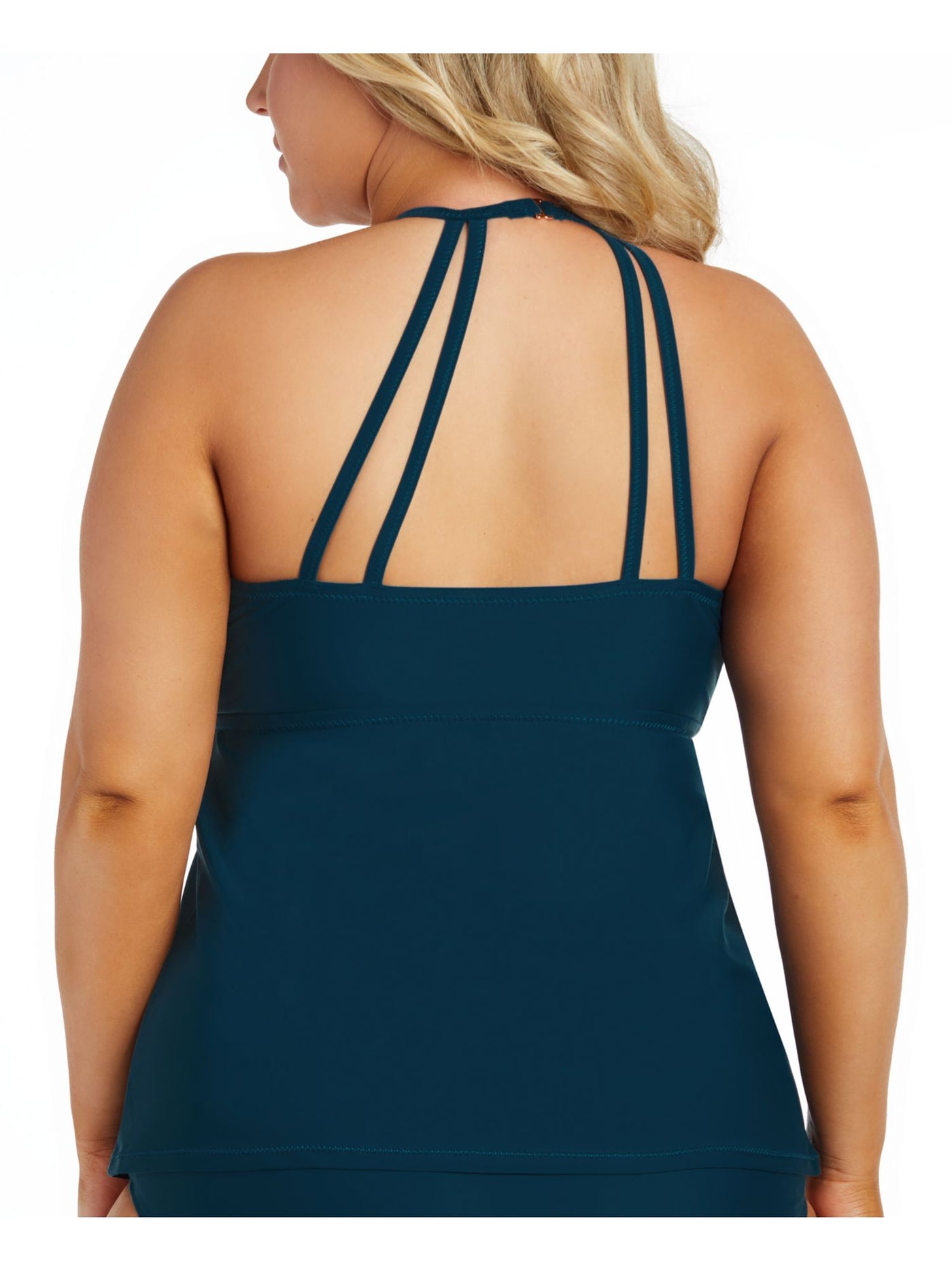 RAISINS CURVE Women's Teal Stretch Keyhole Lined Strappy-BAck Rosalie High Neck Tankini Swimsuit Top 14W