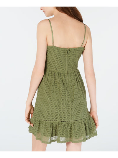 CITY STUDIO Womens Green Eyelet Spaghetti Strap Square Neck Mini A-Line Dress 13