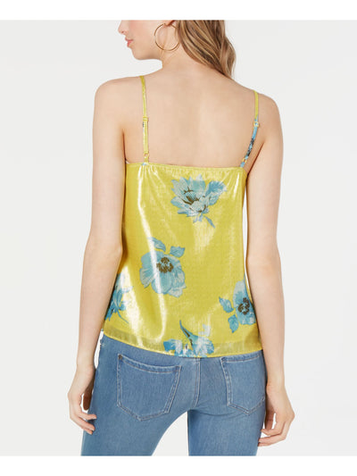 BAR III Womens Yellow Metallic Floral Spaghetti Strap V Neck Tank Top S