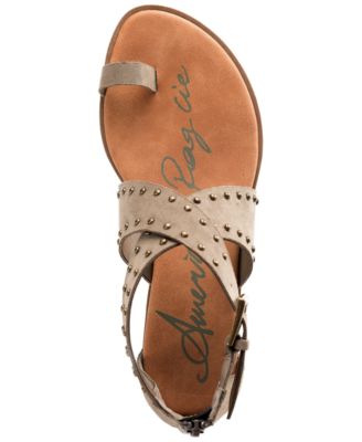 AMERICAN RAG Womens Green Crisscross Straps Toe Loop Zip Studded Comfort Loree Round Toe Buckle Gladiator Sandals Shoes M