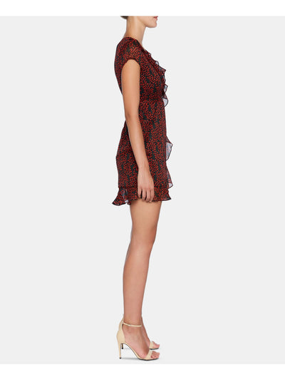 BARDOT Womens Zippered Petal Sleeve V Neck Mini Fit + Flare Dress