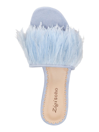 ZIGI SOHO Womens Blue Cushioned Feather Accent Taylah Round Toe Block Heel Slip On Slide Sandals Shoes 5 M