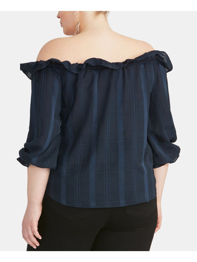 RACHEL RACHEL ROY Womens Navy Ruffled Partially Lined 3/4 Sleeve Off Shoulder Wear To Work Top Plus 0X