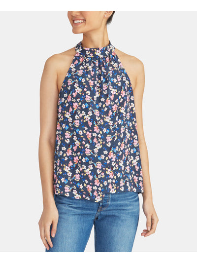 RACHEL ROY Womens Blue Floral Sleeveless Halter Top XS