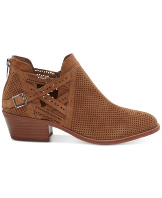 VINCE CAMUTO Womens Brown Strappy Padded Perforated Buckle Accent Pranika Round Toe Block Heel Zip-Up Leather Booties M