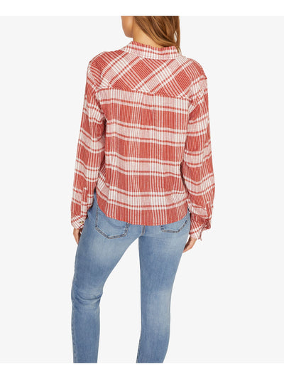 SANCTUARY Womens Red Plaid Long Sleeve Collared Button Up Top Size: XS