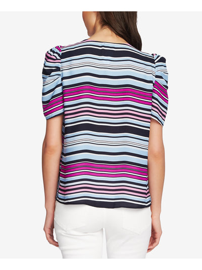 VINCE CAMUTO Womens Blue Striped V Neck Top XXS