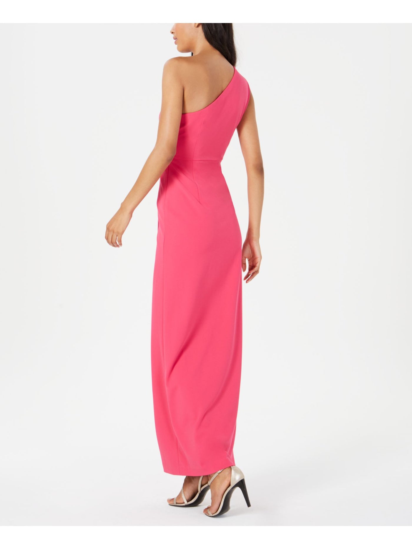 CALVIN KLEIN Womens Pink Ruched Sleeveless Asymmetrical Neckline Maxi Evening Sheath Dress 4