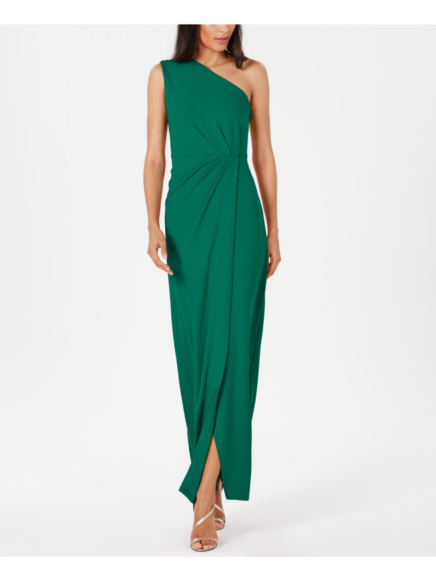 CALVIN KLEIN Womens Green Sleeveless Asymmetrical Neckline Maxi Evening Sheath Dress 6