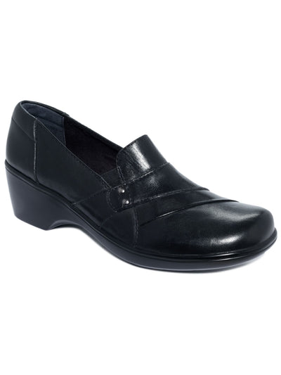 COLLECTION BY CLARKS Womens Black Stretch Gore Comfort May Marigold Round Toe Block Heel Slip On Leather Loafers Shoes 6 M