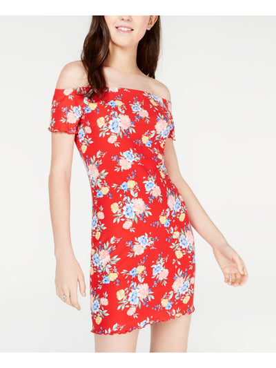 ULTRA FLIRT Womens Red Floral Short Sleeve Mini Body Con Dress Juniors Size: XS