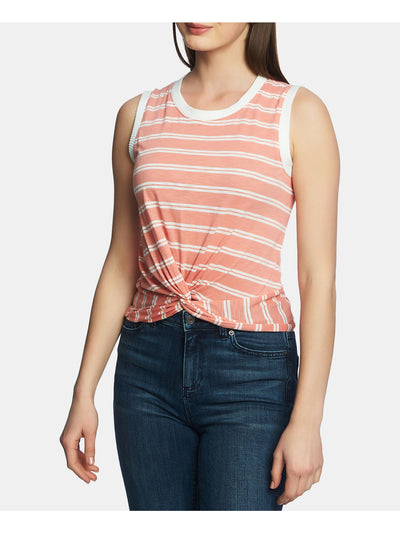 1. STATE Womens Coral Tie Striped Sleeveless Jewel Neck Top XS