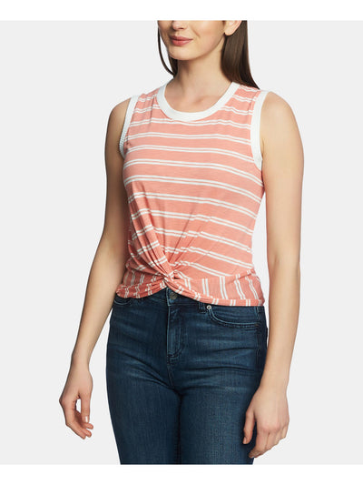 1. STATE Womens Coral Tie Striped Sleeveless Jewel Neck Top XL
