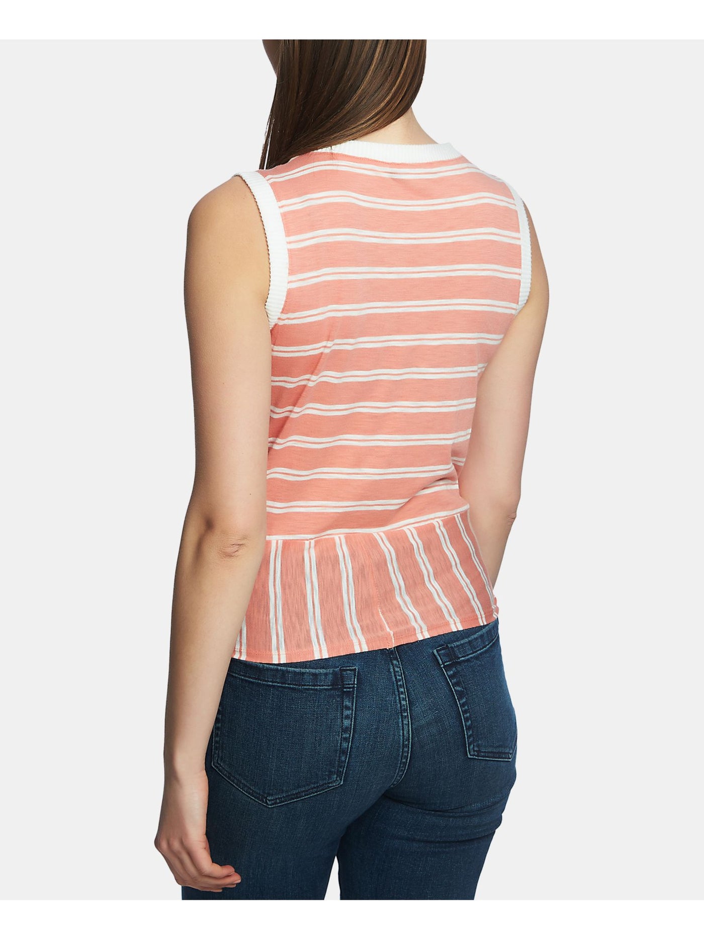 1. STATE Womens Coral Tie Striped Sleeveless Jewel Neck Top XS