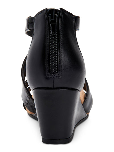 GIANI BERNINI Womens Black Crisscross Straps 0.5" Platform Logo Cushioned Camdenn Round Toe Wedge Zip-Up Dress Sandals Shoes 8.5 M