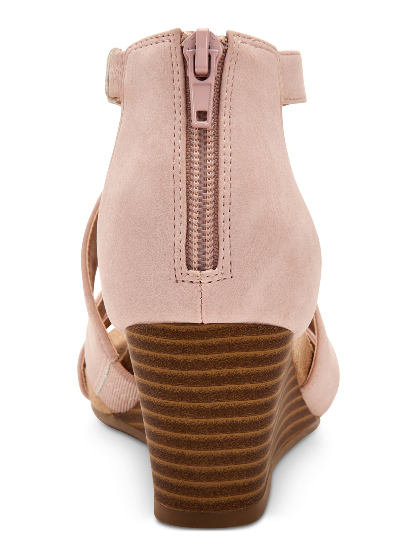 GIANI BERNINI Womens Pink Crisscross Logo Comfort Camdenn Round Toe Wedge Zip-Up Dress Sandals Shoes 8.5 M