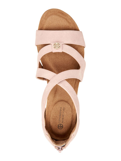GIANI BERNINI Womens Pink Crisscross Logo Comfort Camdenn Round Toe Wedge Zip-Up Dress Sandals Shoes M