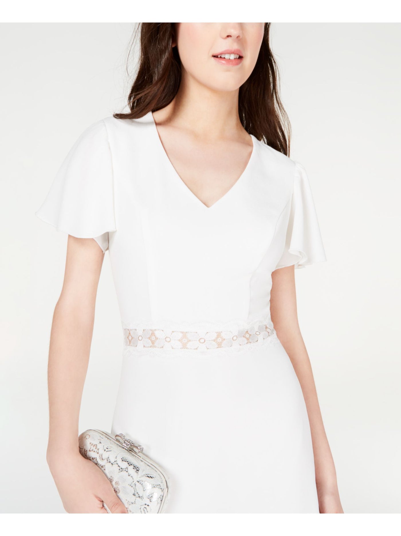 TEEZE ME Womens White Short Sleeve V Neck Mini Party A-Line Dress Petites 3\4