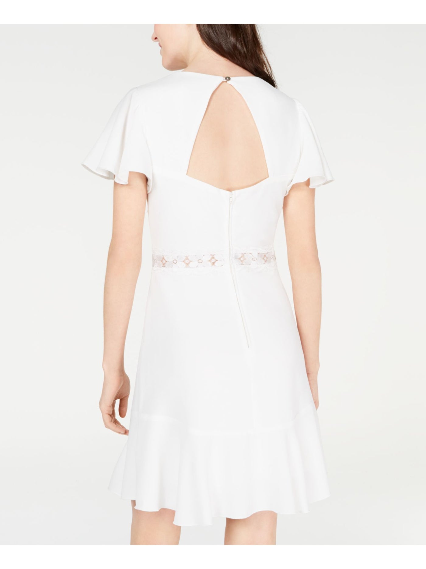 TEEZE ME Womens White Short Sleeve V Neck Mini Party A-Line Dress Petites 3\4