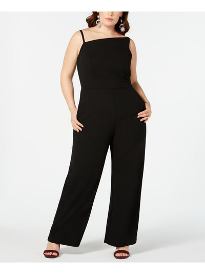 TEEZE ME Womens Black Spaghetti Strap Square Neck Wide Leg Jumpsuit 22\23