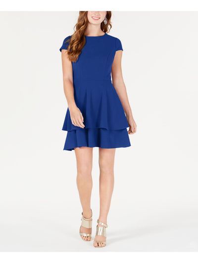 B DARLIN Womens Blue Cap Sleeve Mini A-Line Evening Dress Juniors Size: 15\16