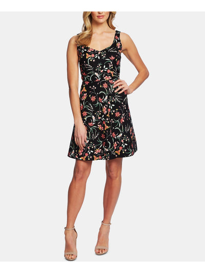 CECE Womens Black Floral Scoop Neck Above The Knee Fit + Flare Dress S
