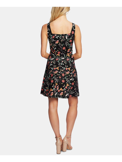 CECE Womens Black Floral Scoop Neck Above The Knee Fit + Flare Dress S