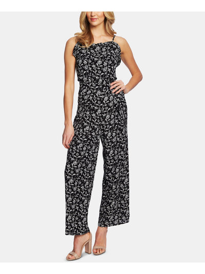 CECE Womens Black Floral Spaghetti Strap Square Neck Wide Leg Jumpsuit 10