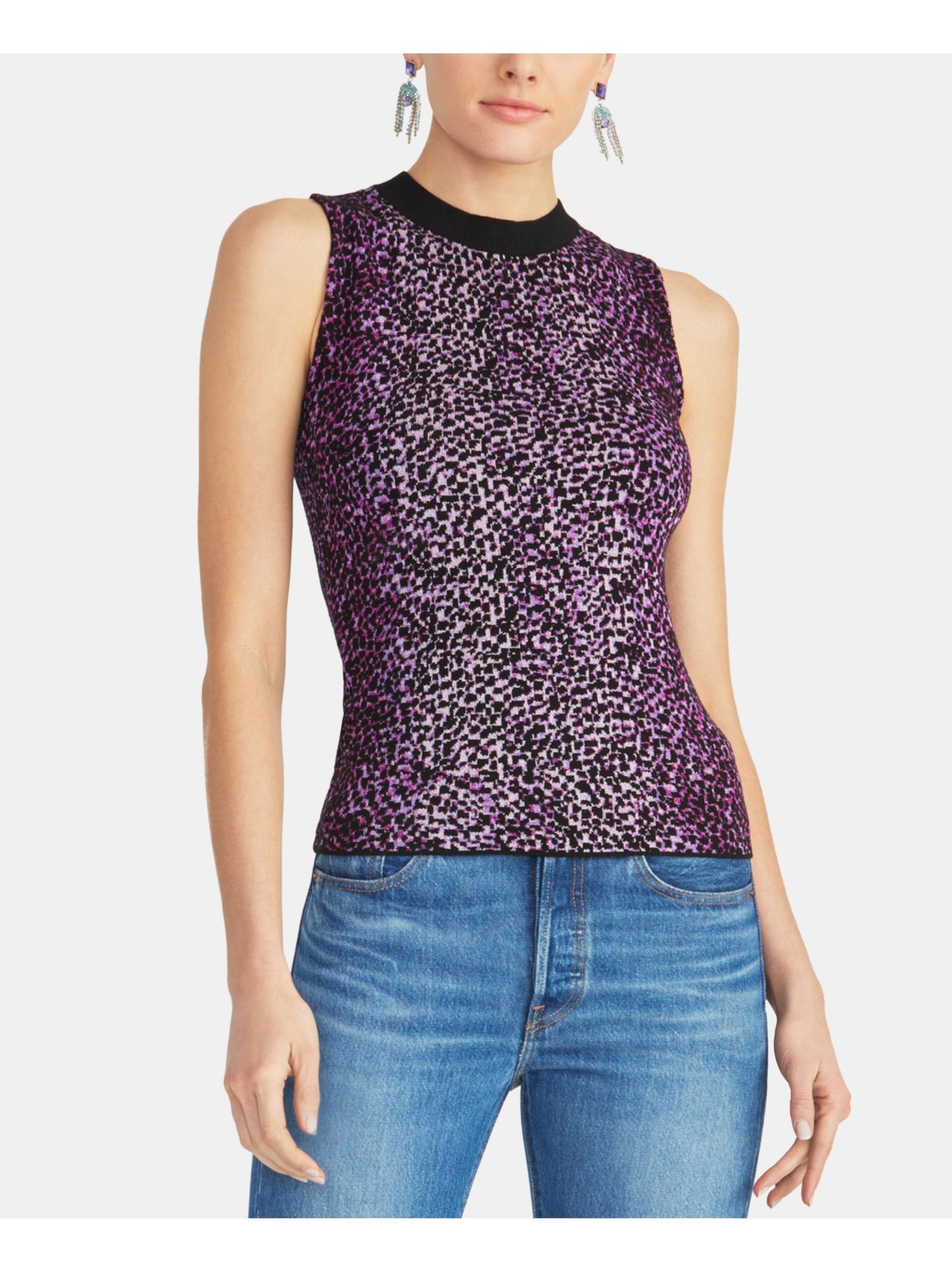 RACHEL ROY Womens Purple Printed Sleeveless Crew Neck Top S