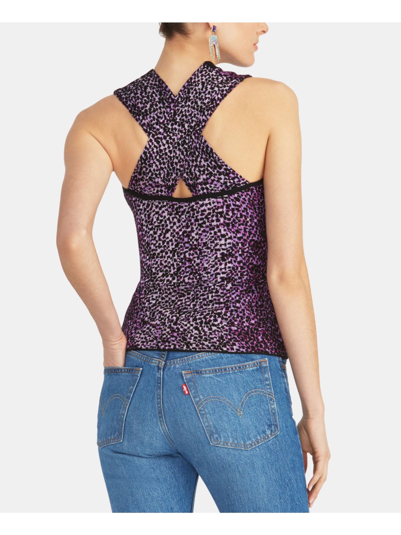 RACHEL ROY Womens Purple Printed Sleeveless Crew Neck Top XS