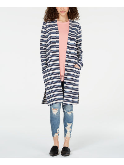 HIPPIE ROSE Womens Pocketed Striped Long Sleeve Open Cardigan Duster Sweater Juniors